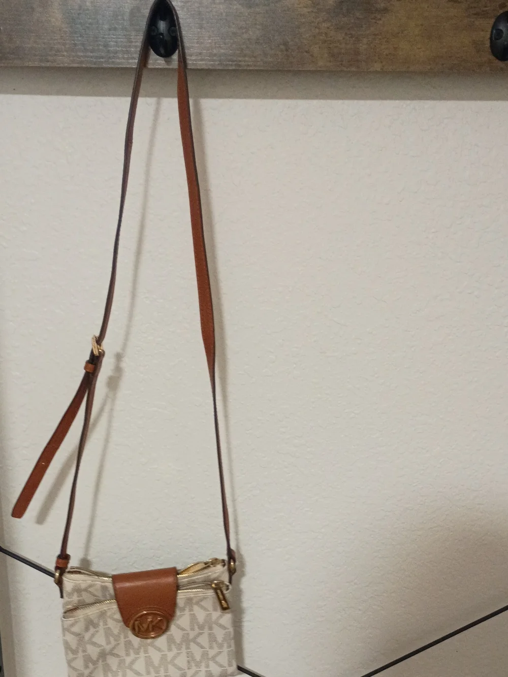 Michael Kors Beige & Brown MK Logo Crossbody Bag